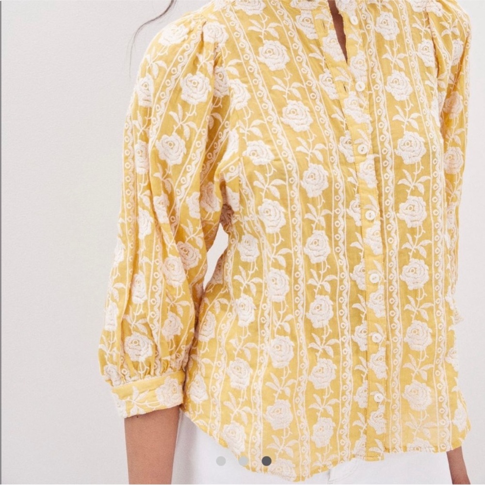 Maeve golden yellow floral embroidered blouse